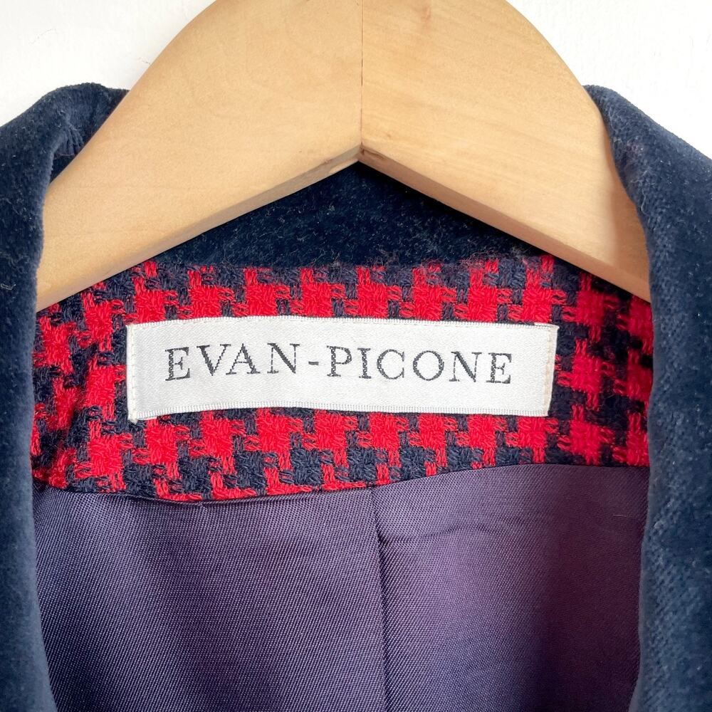 Vintage 90s Evan Picone Houndstooth Wool Blazer Medium Red Plaid Old Money - Picture 3 of 11